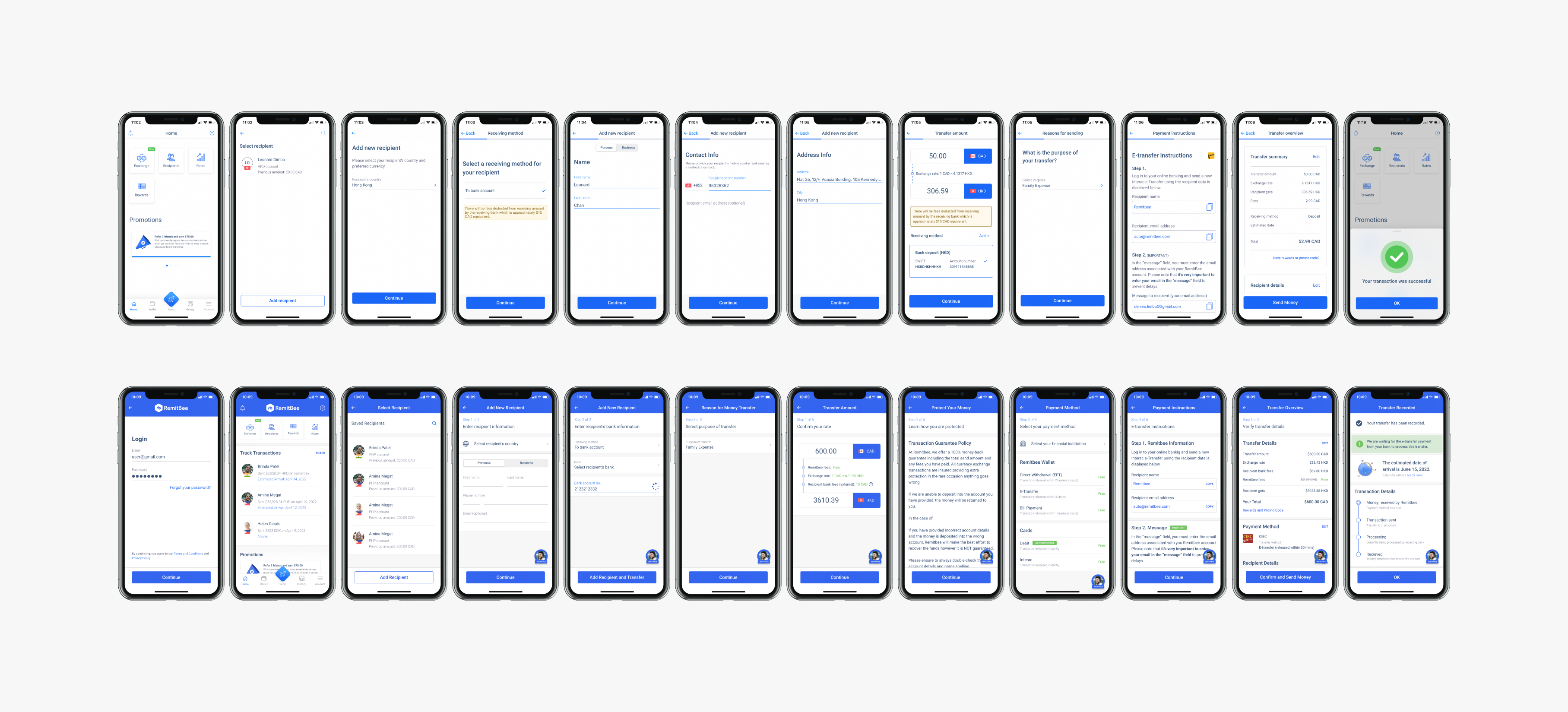 Screens used for A/B testing