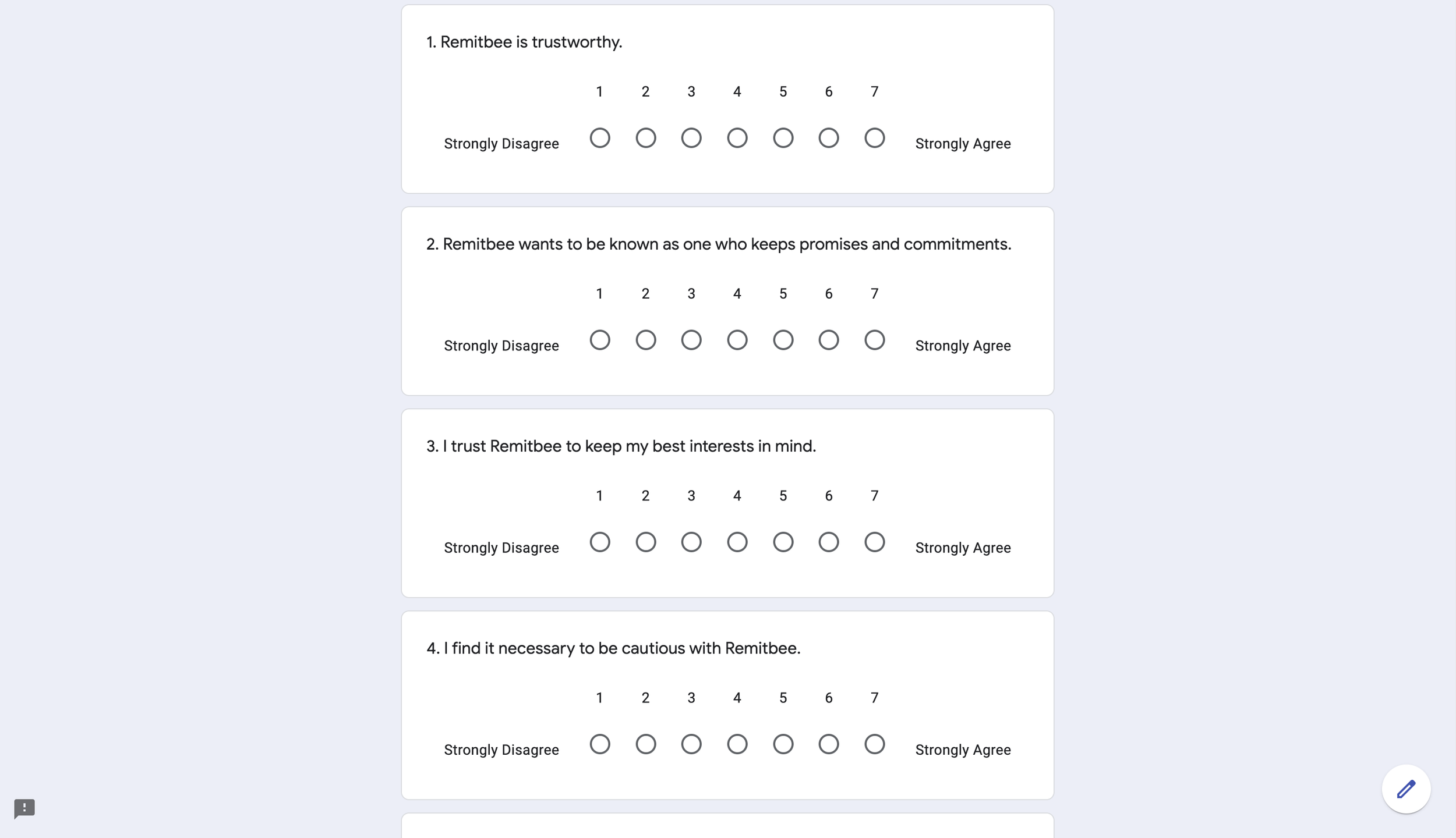 Screenshot of post-test rating questionnaire